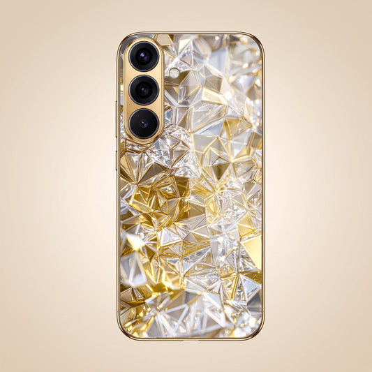 Samsung Galaxy A37 5G White Diamond Shatter Gold Electroplated Glass Phone Back Case