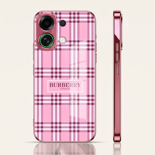 Oppo K13 Turbo 5G Burberry Classic Pink Electroplated Glass Phone Back Case