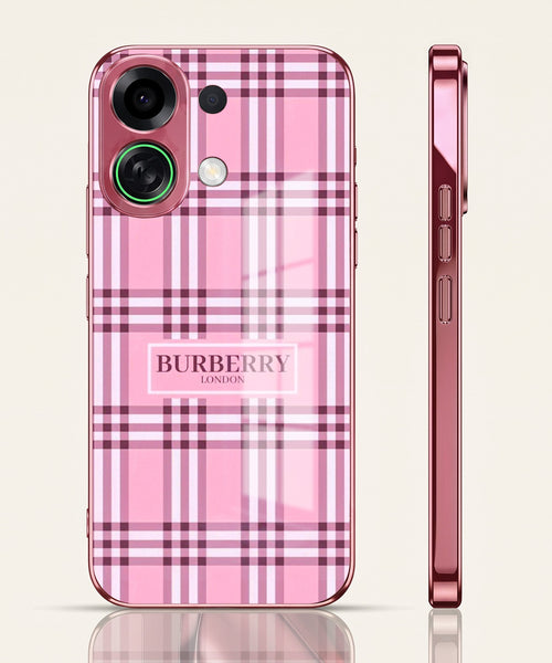 Oppo K13 Turbo 5G Burberry Classic Pink Electroplated Glass Phone Back Case