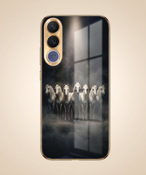 Vivo V70 FE 5G Running Horses Gold Electroplated Glass Phone Back Case