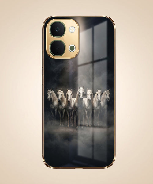 Vivo T5x 5G Running Horses Gold Electroplated Glass Phone Back Case