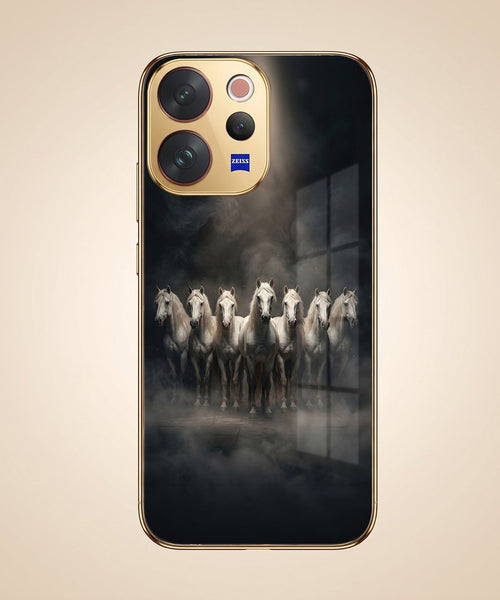 Vivo V70 5G Running Horses Gold Electroplated Glass Phone Back Case