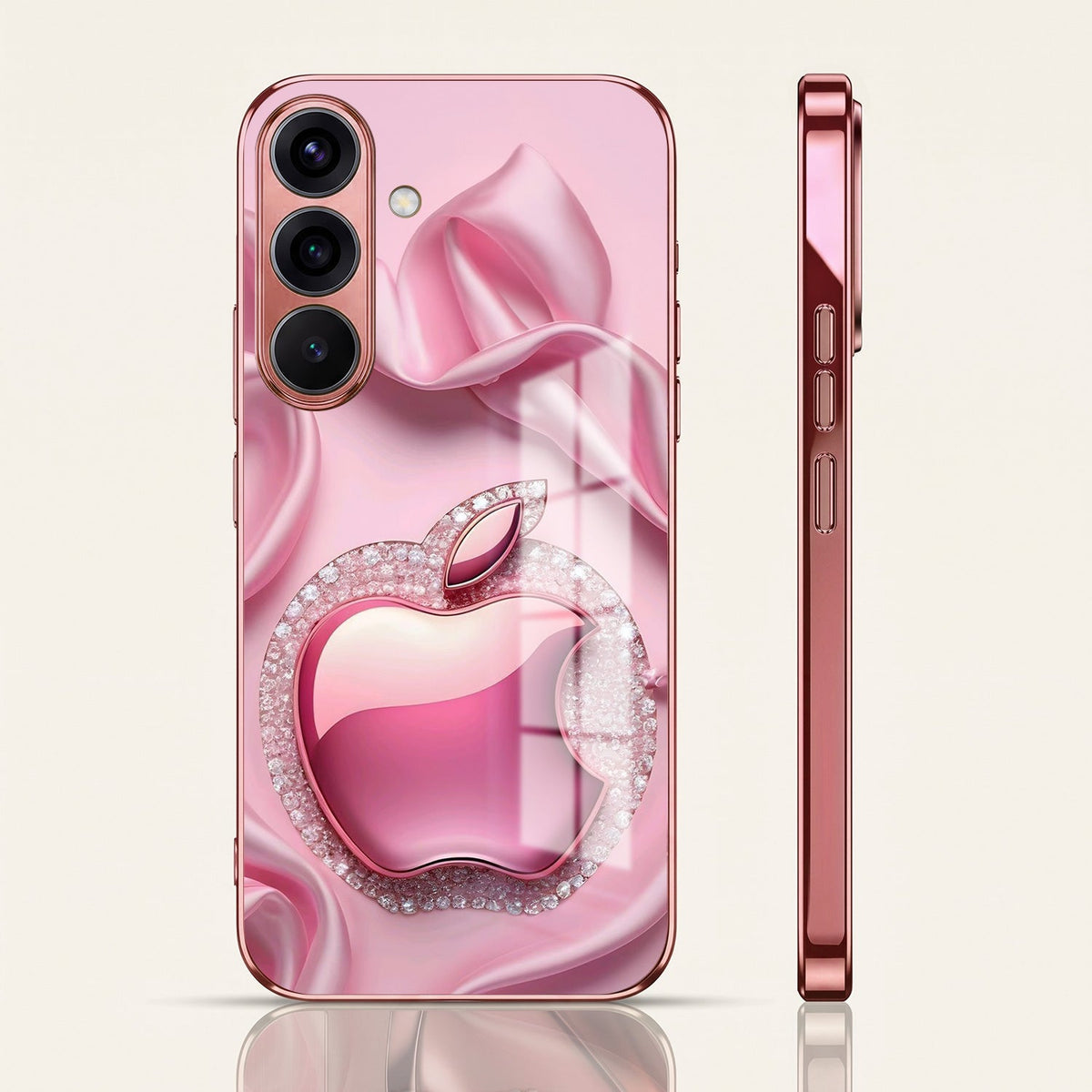 Samsung Galaxy A56 5G Luxury Apple Logo Pink Electroplated Glass Phone Back Case