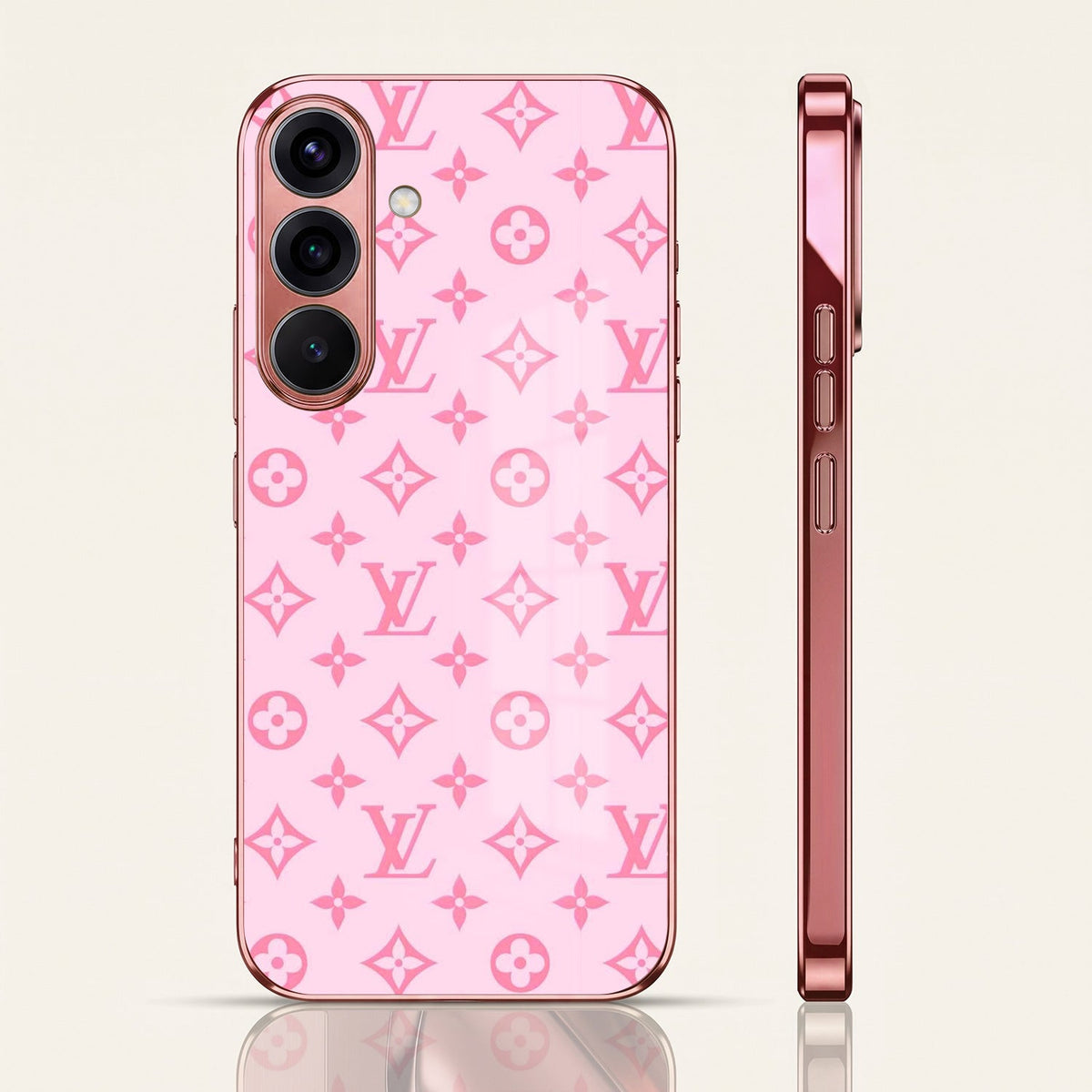 Samsung Galaxy A36 5G Luxury Monogram Pink Electroplated Glass Phone Back Case
