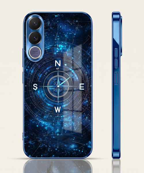 Vivo V70 FE 5G Astral Compass Blue Electroplated Glass Phone Back Case