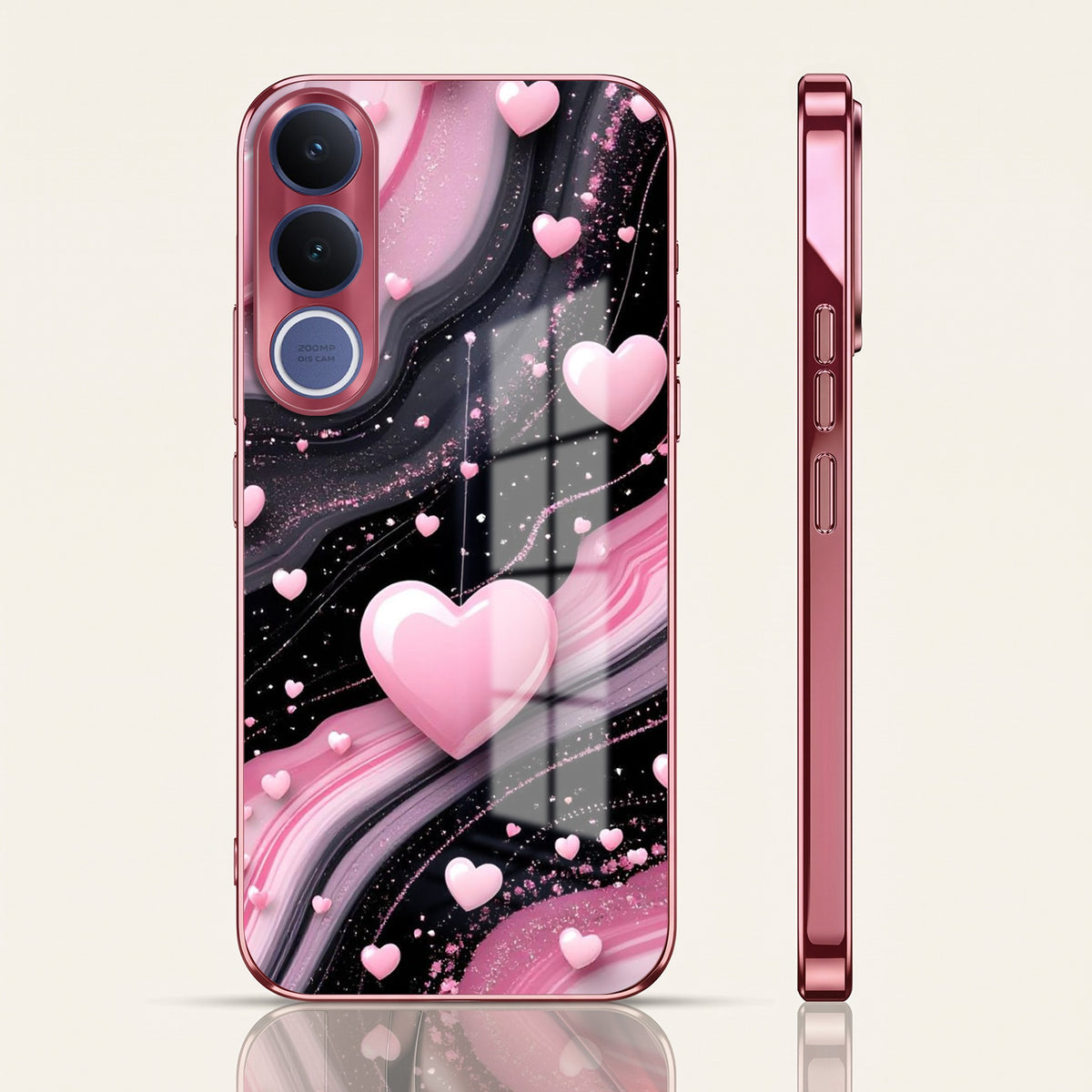 Vivo V70 FE 5G Love Sparkle Pink Electroplated Glass Phone Back Case