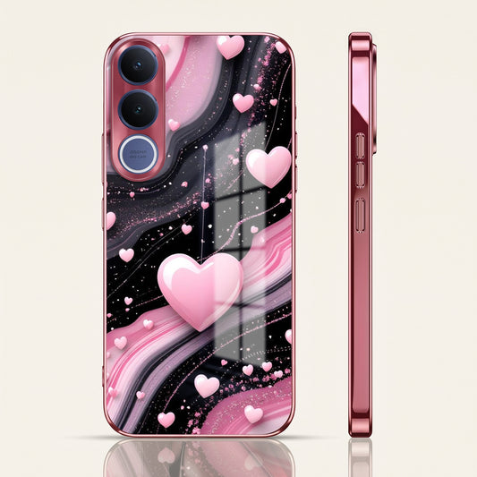 Vivo V70 FE 5G Love Sparkle Pink Electroplated Glass Phone Back Case