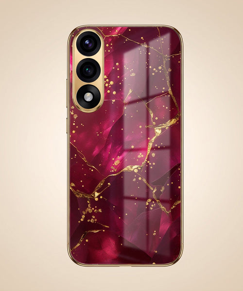Oneplus Nord 5 5G Luxury Crimson Marble Gold Electroplated Glass Phone Back Case