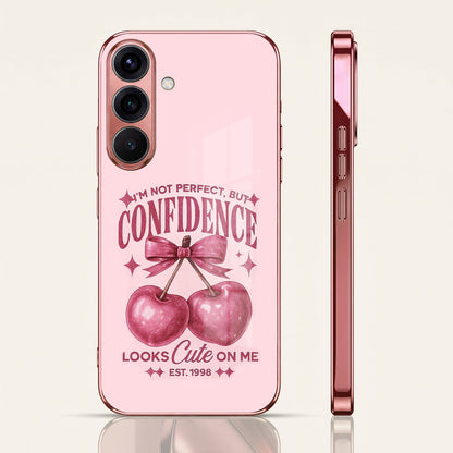 Samsung Galaxy A36 5G Luxury Cherry Bow Pink Electroplated Glass Phone Back Case