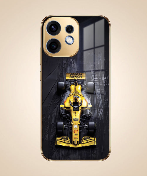 Oppo Reno 16 5G F1 Racing Car Gold Electroplated Glass Phone Back Case