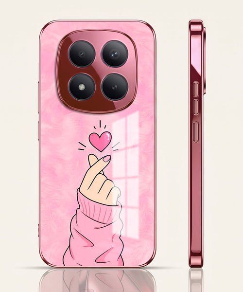 Redmi Note 15 Pro+ 5G Luxury Heart Pink Electroplated Glass Phone Back Case
