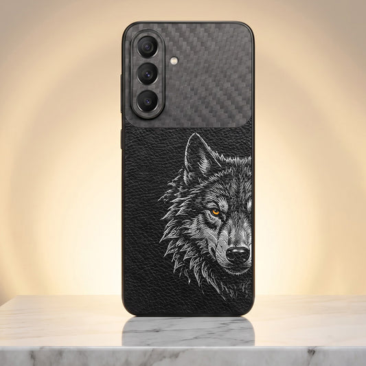 Samsung Galaxy A37 5G Wolf Focus Carbon Fiber Leather Hybrid Back Case