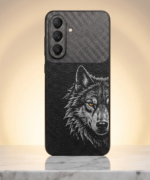 Samsung Galaxy A37 5G Wolf Focus Carbon Fiber Leather Hybrid Back Case