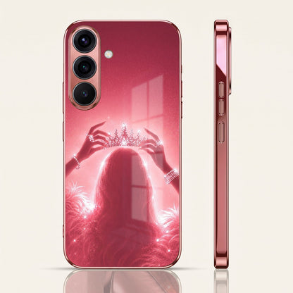 Samsung Galaxy A36 5G Luxury Crown Queen Pink Electroplated Glass Phone Back Case