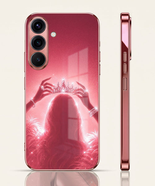 Samsung Galaxy A36 5G Luxury Crown Queen Pink Electroplated Glass Phone Back Case