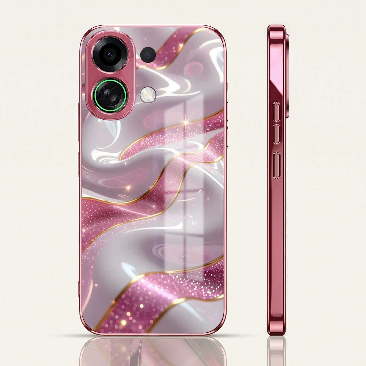 Oppo K13 Turbo 5G Pearl Marble Pink Electroplated Glass Phone Back Case