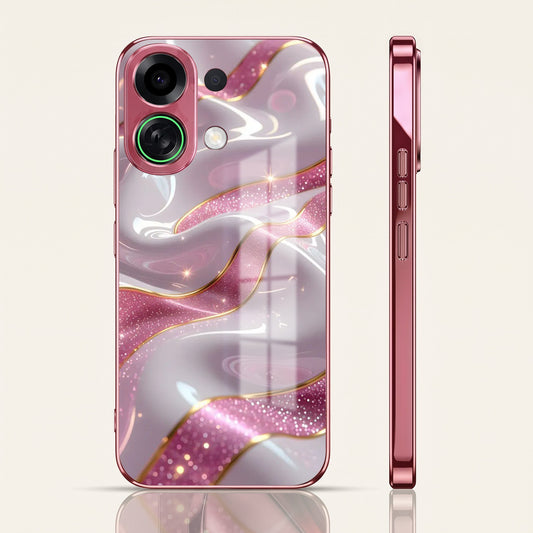 Oppo K13 Turbo 5G Pearl Marble Pink Electroplated Glass Phone Back Case