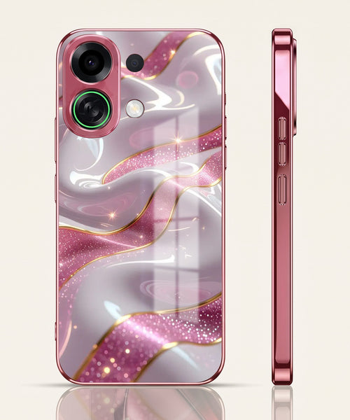 Oppo K13 Turbo 5G Pearl Marble Pink Electroplated Glass Phone Back Case
