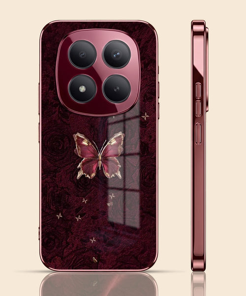 Redmi Note 15 Pro Plus 5G Butterfly Burgundy Electroplated Glass Back Case
