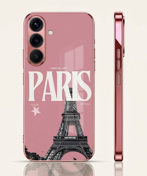 Samsung Galaxy A56 5G Luxury Paris Tower Pink Electroplated Glass Phone Back Case