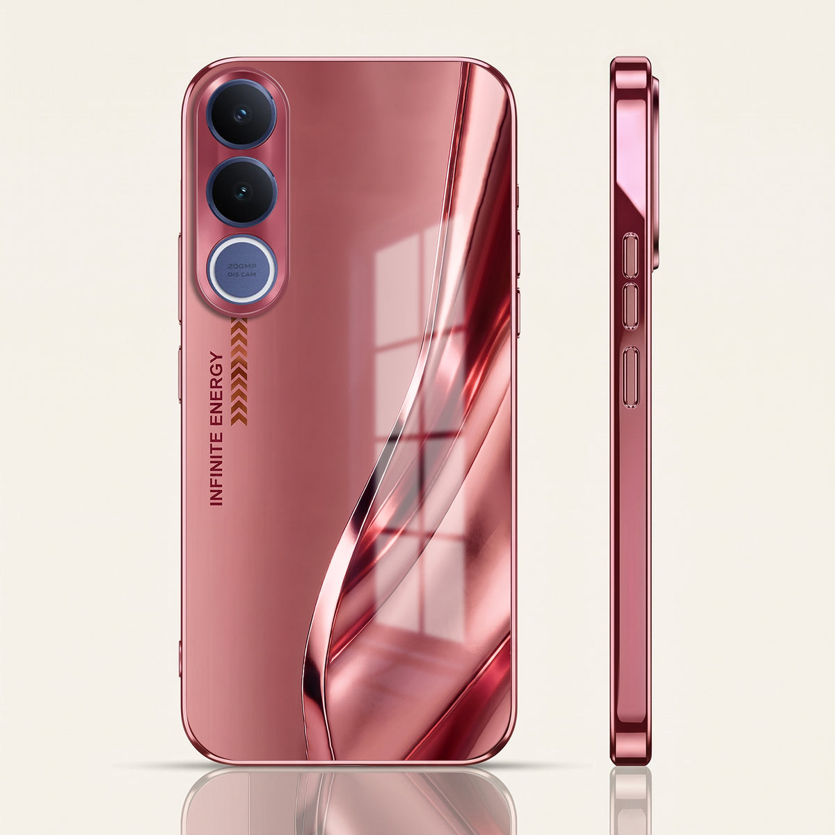 Vivo V70 FE 5G Luxury Infinity Energy Pink Electroplated Glass Phone Back Case