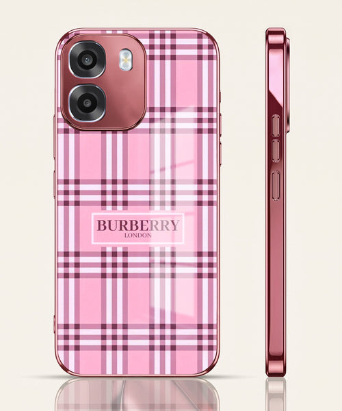 Oppo K14 5G Burberry Classic Pink Electroplated Glass Phone Back Case