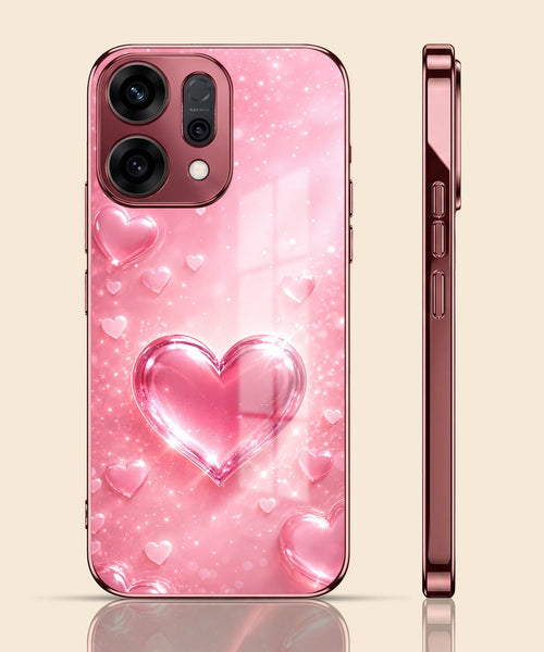 Oppo Reno 14 5G Luxury 3D Jelly Heart Pink Electroplated Glass Phone Back Case