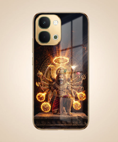 Vivo Y51 Pro 5G Lord Narasimha Gold Electroplated Glass Phone Back Case