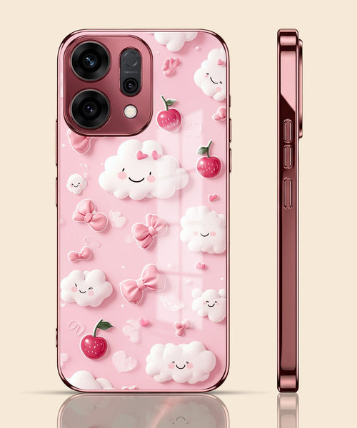 Oppo Reno 14 5G Luxury 3D Clouds Pink Electroplated Glass Phone Back Case
