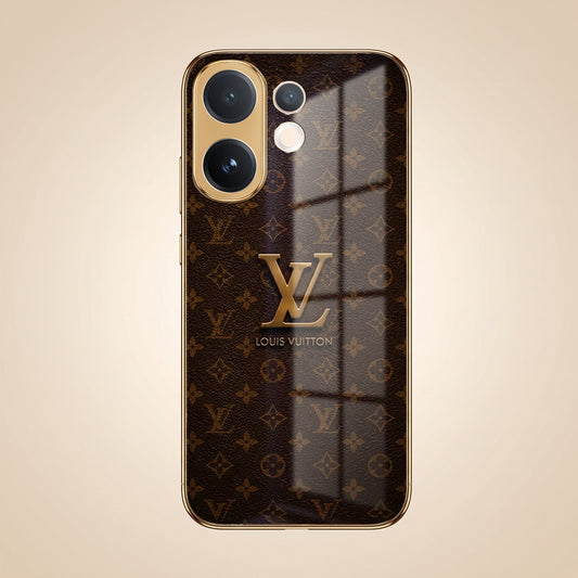 Vivo V60 5G LV Brown Monogram Gold Electroplated Glass Phone Back Case
