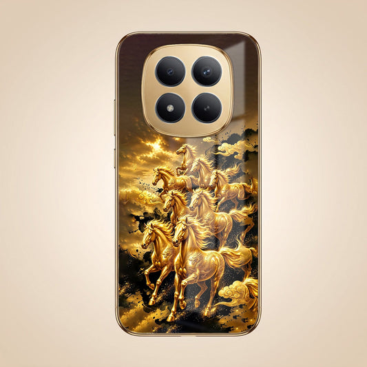 Redmi Note 15 Pro+ 5G Horses Royal Glory Gold Electroplated Glass Phone Back Case
