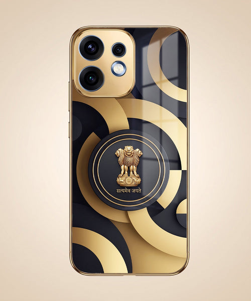 Oppo Reno 16 5G Royal Emblem Gold Electroplated Glass Phone Back Case