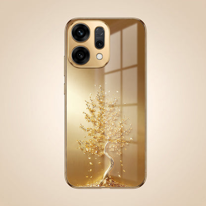 Oppo Reno 14 5G Golden Tree Gold Electroplated Glass Phone Back Case