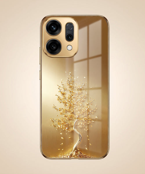 Oppo Reno 14 5G Golden Tree Gold Electroplated Glass Phone Back Case