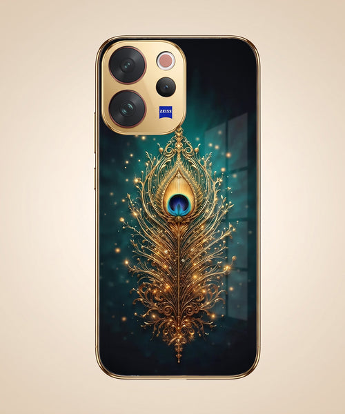 Vivo V70 5G Golden Peacock Feather Gold Electroplated Glass Phone Back Case