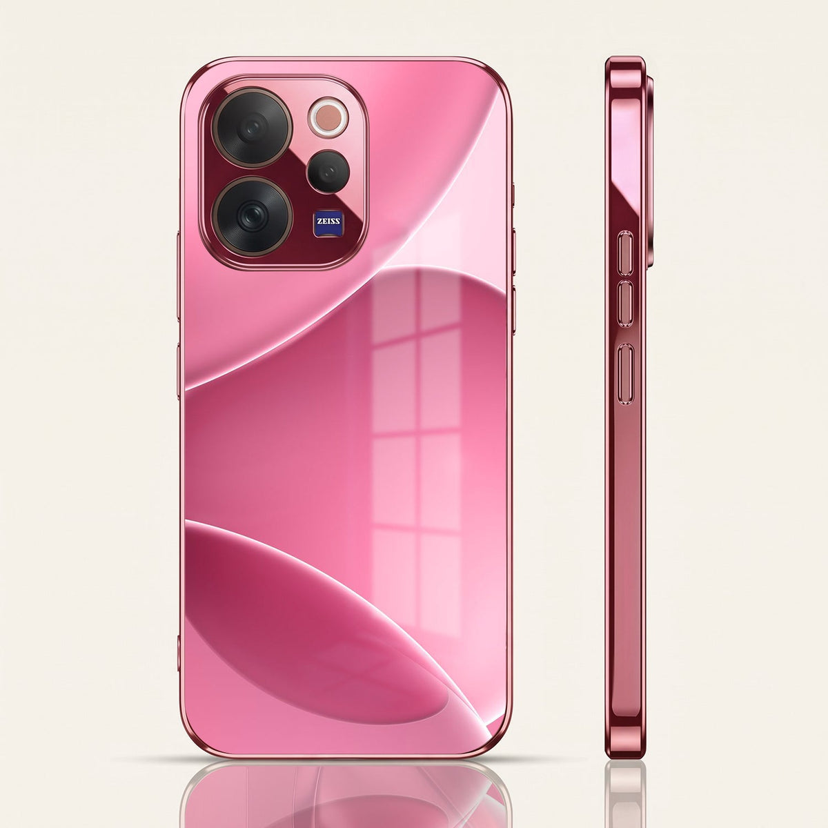 Vivo V70 5G Luxury Glossy Wave Pink Electroplated Glass Phone Back Case
