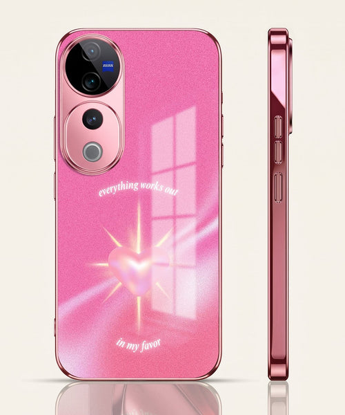 Vivo V40 Pro 5G Luxury Glowing Heart Pink Electroplated Glass Phone Back Case