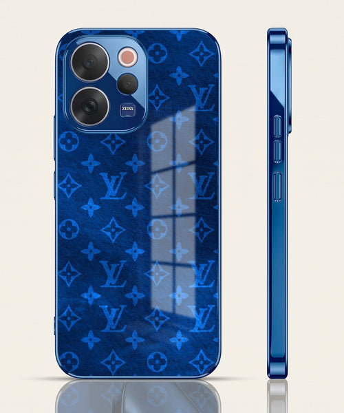 Vivo V70 5G Luxury Monogram Blue Electroplated Glass Phone Back Case