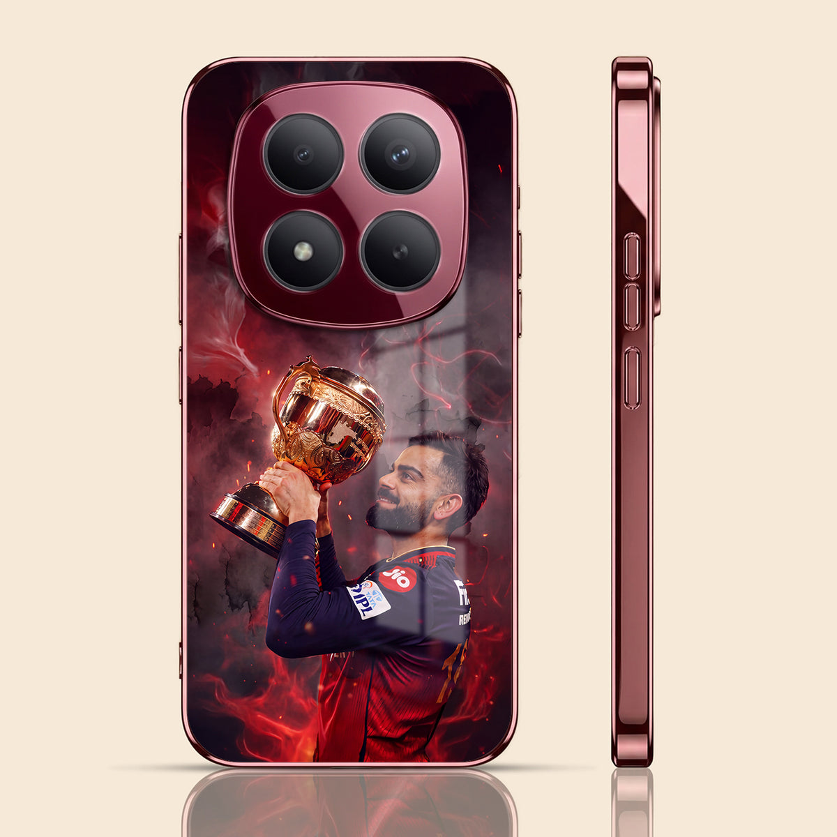 Redmi Note 15 Pro Plus 5G Virat Kohli Burgundy Electroplated Glass Back Case