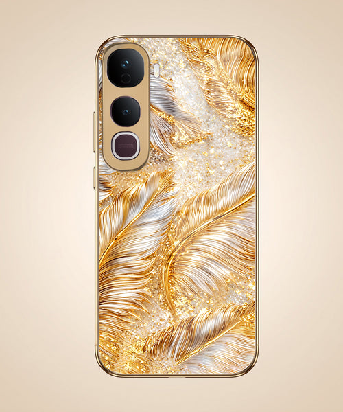 Vivo Y400 Pro 5G Golden Feather Marble Gold Electroplated Glass Phone Back Case