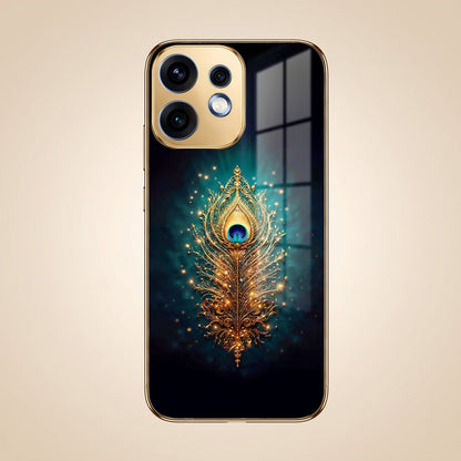 Oppo Reno 16 5G Golden Peacock Feather Gold Electroplated Glass Phone Back Case