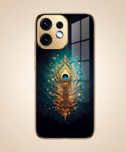 Oppo Reno 16 5G Golden Peacock Feather Gold Electroplated Glass Phone Back Case