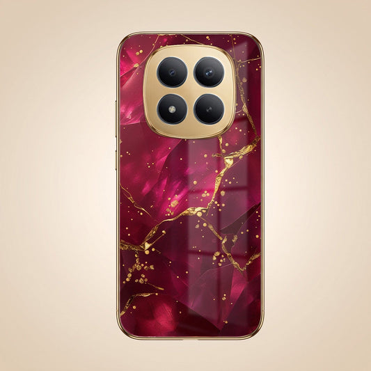 Redmi Note 15 SE 5G Luxury Crimson Marble Gold Electroplated Glass Phone Back Case