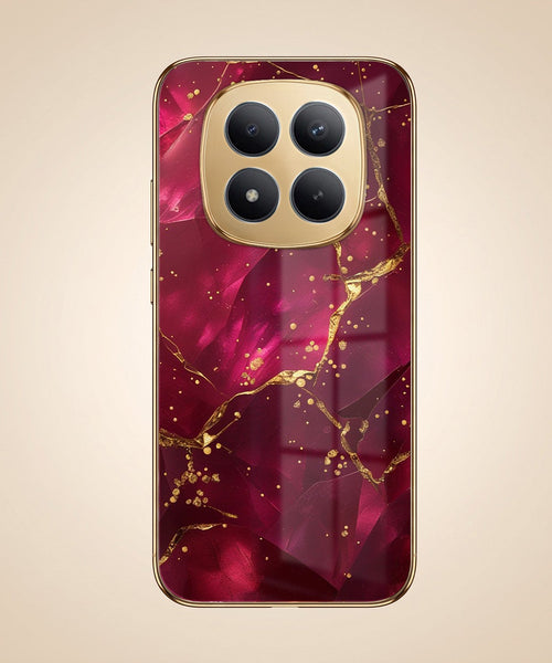 Redmi Note 15 Pro Plus 5G Luxury Crimson Marble Gold Electroplated Glass Phone Back Case