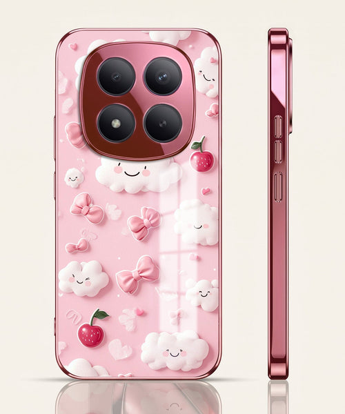 Redmi Note 15 Pro+ 5G Luxury 3D Clouds Pink Electroplated Glass Phone Back Case