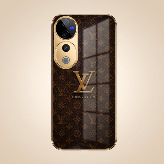 Vivo V40 Pro 5G LV Brown Monogram Gold Electroplated Glass Phone Back Case