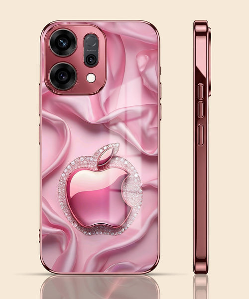 Oppo Reno 14 5G Luxury Apple Logo Pink Electroplated Glass Phone Back Case