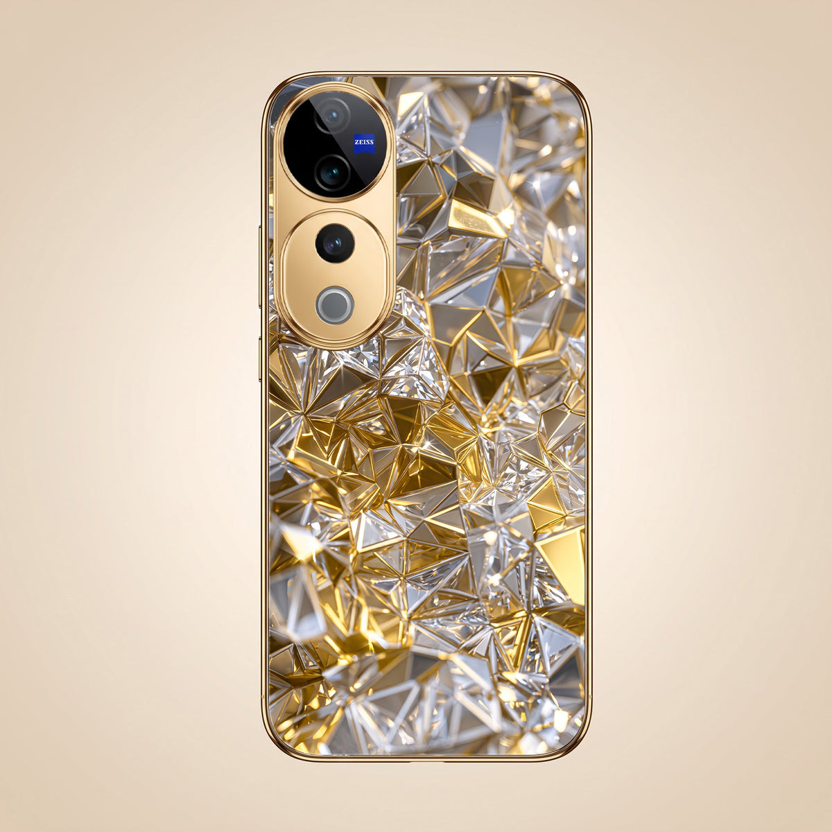 Vivo V40 Pro 5G White Diamond Shatter Gold Electroplated Glass Phone Back Case