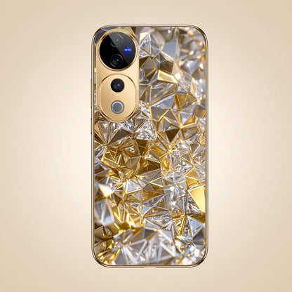 Vivo V40 Pro 5G White Diamond Shatter Gold Electroplated Glass Phone Back Case