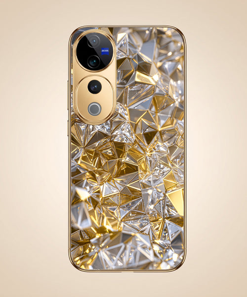 Vivo V40 Pro 5G White Diamond Shatter Gold Electroplated Glass Phone Back Case